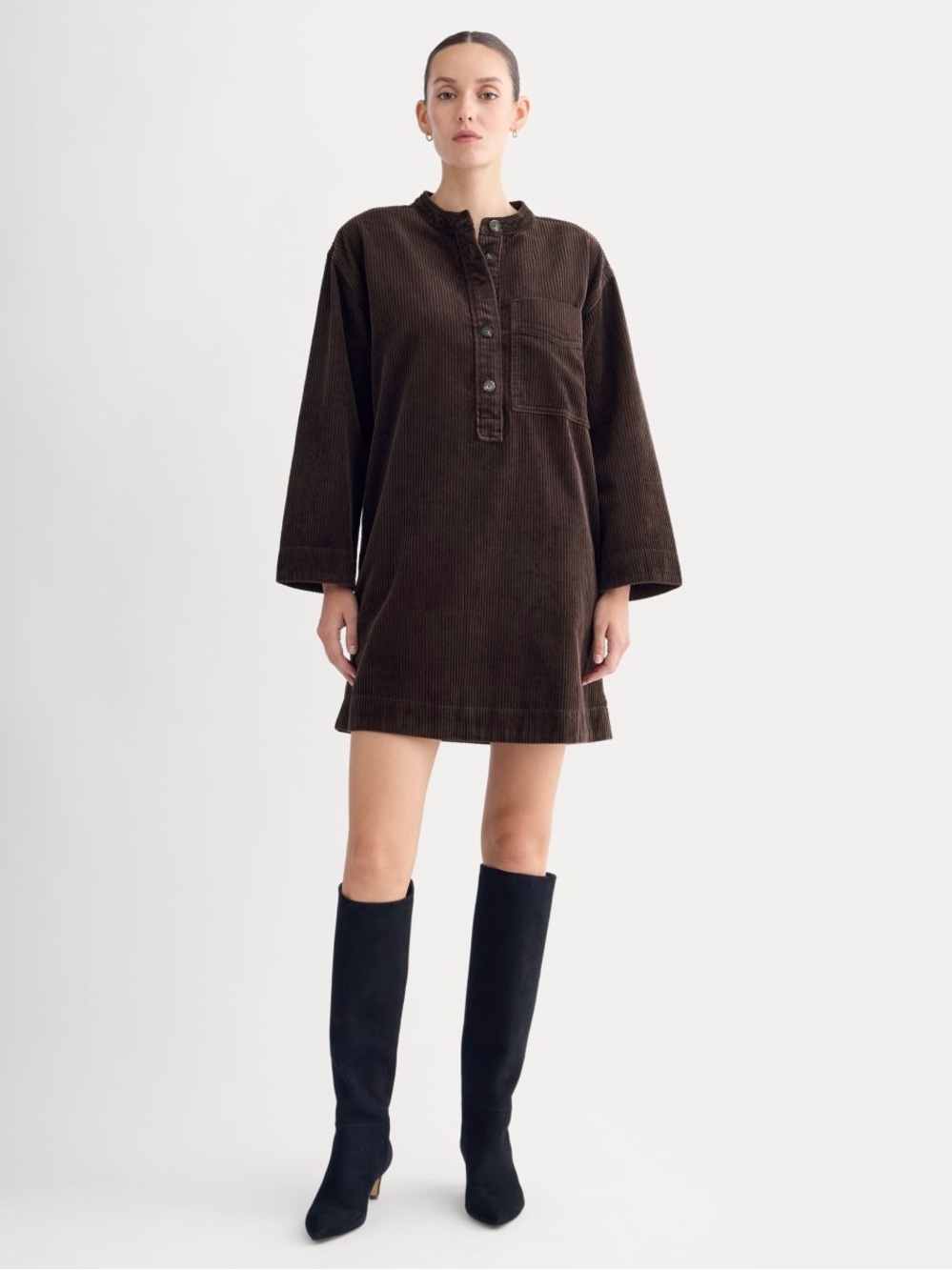 New Everlane THE CORDUROY MINI DRESS Chocolate Size M